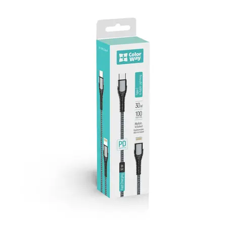 Colorway šedá / Datový kabel / USB-C - Lightning / PD 30W (3A) / 1 m