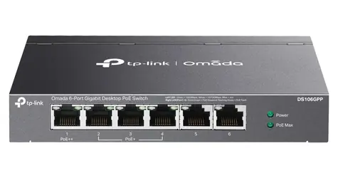 TP-Link Omada DS106GPP / Switch / 6x GbE RJ45 / 1x PoE++ & 3x PoE+ / PoE 64W