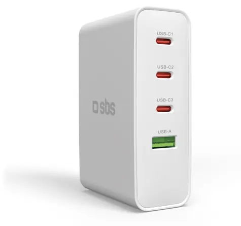 SBS bílá / Cestovní nabíjecí adaptér / 3x USB-C, USB-A / PD 100 W / US, EU, UK, AUS