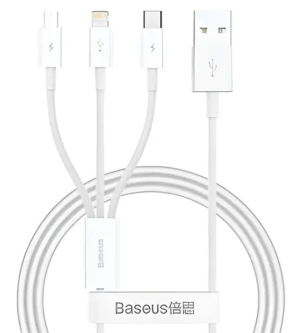 Baseus Superior Series bílá / Datový kabel / USB-A - USB-C, microUSB, Lightning / 3,5 A / 0,5 m