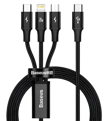 Baseus Rapid Series 3v1 černá / Datový kabel / USB-C / MicroUSB / Lightning / 20W / 1.5m