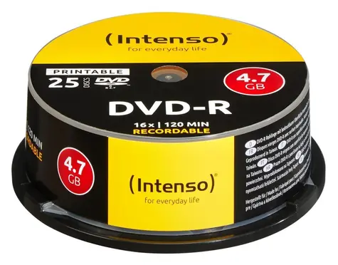Intenso DVD-R 16x Printable / Optické médium / 4,7 GB / Cake box 25 ks