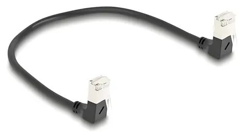 Delock černá / Síťový kabel RJ45 / Cat.6a S/FTP / Slim / oboustranně pravoúhlý / 0,25 m