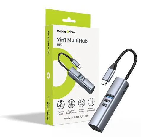 Mobile Origin HB2 vesmírně šedá / USB-C hub / 7v1 / HDMI 4K/30Hz / USB-C PD 100W / čtečka SD/TF