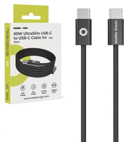 Mobile Origin CB11 UltraSlim černá / Datový kabel / USB-C na USB-C / 60 W / 1 m