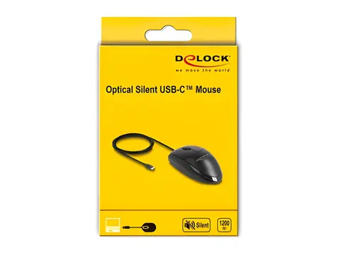 Delock černá / Myš / Optická / USB-C / 1200 DPI / tichý klik / drátová