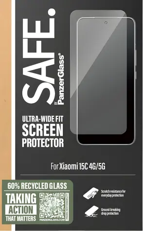 PanzerGlass SAFE UWF pro Xiaomi Redmi 15C 4G/5G černá / Tvrzené sklo / Plně nalepovací / 0,66 mm / 25 g
