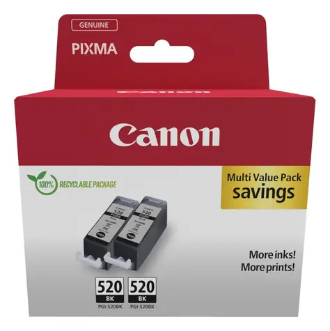 Canon PGI-520BK Twin Pack černá / Cartridge / originální / 2× 19 ml / pro PIXMA iP3600, iP4700 a další