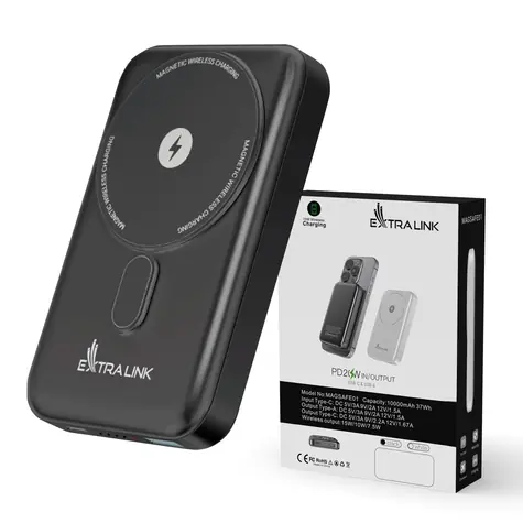 Extralink MagSafe grafitová / Powerbanka / 10000 mAh / MagSafe / PD 20W+15W / USB-C, USB-A