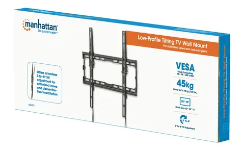 Manhattan nástěnný držák TV černý / Držák na TV / 32-70” / nosnost 48 kg / náklon -8° až 0° / VESA 400×400
