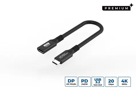 MicroConnect Premium USB-C prodlužovací redukce černá / Redukce USB-C / 0,15 m / 20 Gbit/s