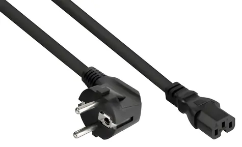 Kabelmeister napájecí kabel Schuko 90° - IEC C15 černý / Napájecí kabel / H05RN-F / 5 m / 10 A / 250 V