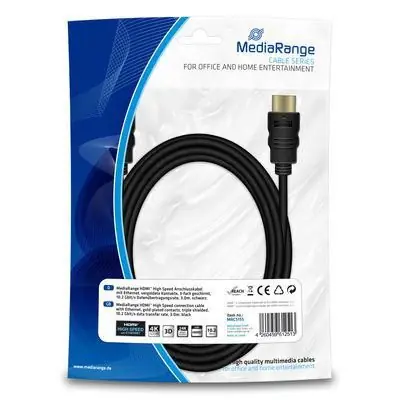 MediaRange kabel HDMI 3 m černá / Kabel HDMI / High Speed / Ethernet / pozlacené konektory
