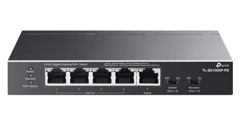 TP-Link TL-SG1005P-PD černá / Switch / 5x 1000 Mbps / PoE+ / PoE budget 66 W / fanless