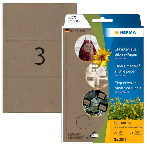 HERMA Silphie etikety 52x100mm hnědá / Etikety / zaoblený roh / permanentní / 72 ks / 24 listů