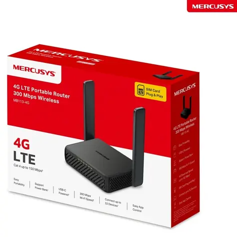 Mercusys MB113-4G / Router / Přenosný / 4G LTE / N300 / nanoSIM / 2x LAN