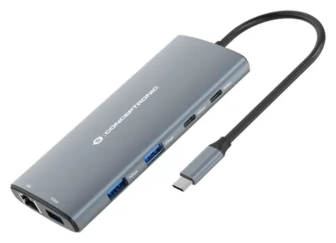 Conceptronic 10v1 Dokovací stanice USB-C šedá / Hub USB-C / HDMI / 2× USB-C / 3× USB-A