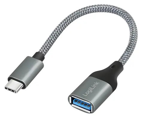 LogiLink adaptér USB-C - USB-A šedý / Adaptér / USB 3.2 Gen1 / 5 Gbit/s / OTG / 0,15 m