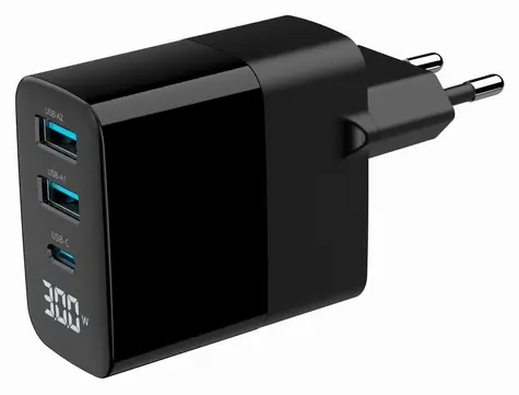 Gembird TA-UC-PDQC30LCD-BK-02 černá / Síťová nabíječka / 30 W / LCD displej / GaN / PD & QC