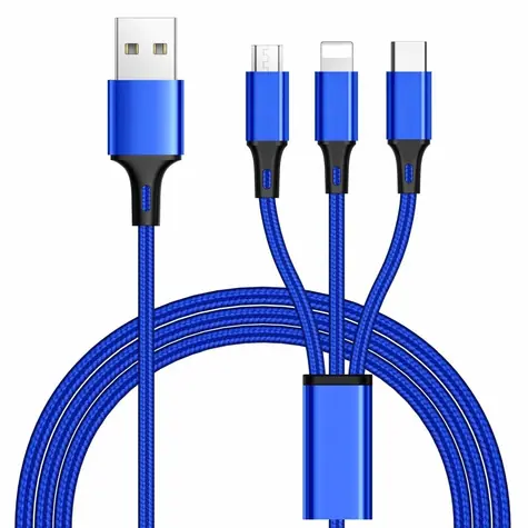 PremiumCord 3v1 nabíjecí kabel USB-C, micro USB, Lightning modrá / Nabíjecí kabel / 1,2 m