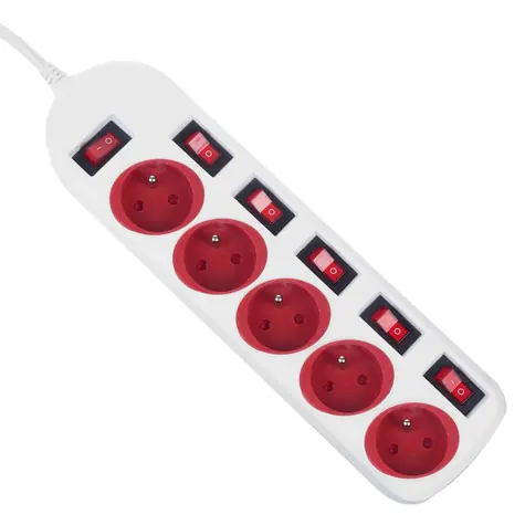 Maclean MCE204 bílá / Prodlužovací kabel / 5x zásuvka typ F / vypínač / 250V/10A / 1,5 m