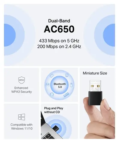 Mercusys MA20NB AC650 Nano / USB WiFi adaptér / Bluetooth 5.0 / 433+200 Mbps / USB 2.0