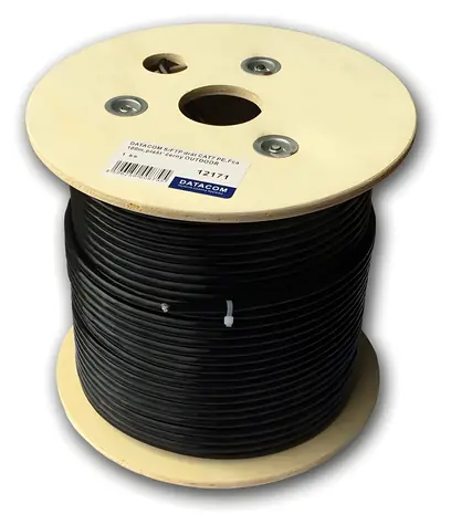 DATACOM S/FTP drát CAT7 černý / Síťový kabel / PE / Fca / venkovní / 100 m