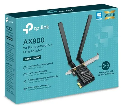 TP-Link Archer TX10E černá / Wi-Fi PCI-E Adaptér AX900 / Wi-Fi 6 / Bluetooth / Dual-band