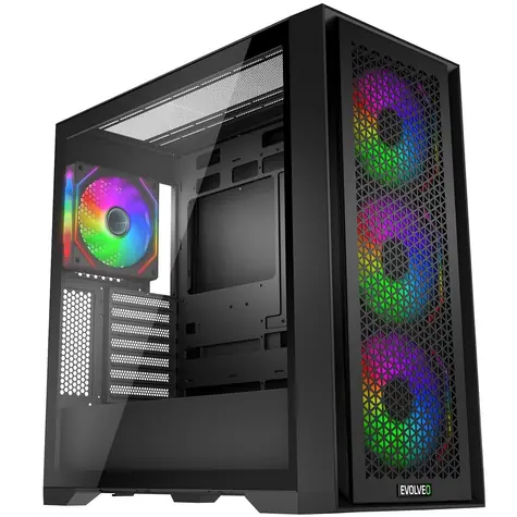 EVOLVEO Rhino černá / PC skříň / Big Tower / ATX/E-ATX/mATX/ITX / ARGB / bez zdroje / průhledná bočnice