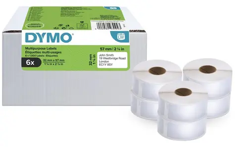 Dymo Papírové štítky 57x32 mm bílé, adresní / Štítky / 6x1000 ks / odstranitelné