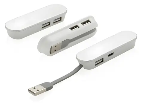 XD Design Flat stříbrná / USB hub / 3x USB 2.0 / USB-C 2.0 / integrovaný kabel