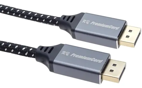 PremiumCord DisplayPort 1.4 kabel stříbrná / Video kabel / 8K 60Hz / 32,4 Gbit/s / zlacené konektory / 5 m