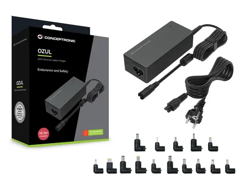 Conceptronic univerzální notebookový adaptér 15 koncovek 90W / Napájecí adaptér / 100-240 V / 15-20 V / černá