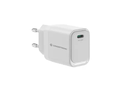 Conceptronic USB-C nabíječka bílá / USB nabíjecí adaptér / GaN / 1x USB-C / PD 3.0 / PPS / 45 W