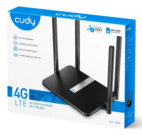 Cudy LT500 černá / Router / 4G LTE / 1x WAN + 3x LAN RJ45 100Mbps / 2.4 GHz 300Mbps / 5 GHz 867Mbps