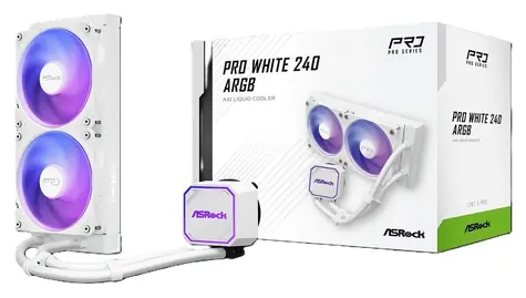 ASRock Pro 240 ARGB bílá / AIO vodní chladič CPU / 2x 120 mm / 3200 RPM / 31 dB / 62,6 CFM