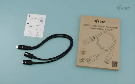 i-tec USB-C Cable Splitter černá / Rozdvojka USB-C / PD 100W / audio/data / 0,3 m