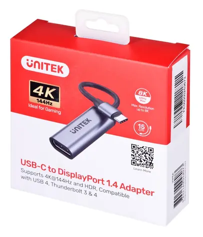 Unitek V1415A šedá / Adaptér / USB-C na DisplayPort 1.4 / 8K 60Hz / HDR