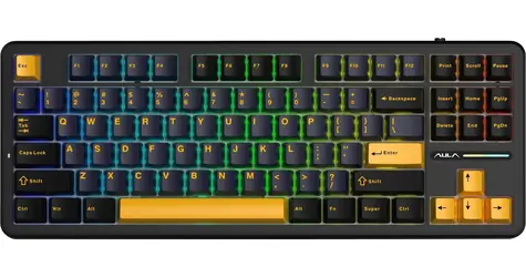 Aula F87 Gasket Thunder Black GrayWood / Herní klávesnice / mechanická / RGB / drátová i bezdrátová / TKL / US layout