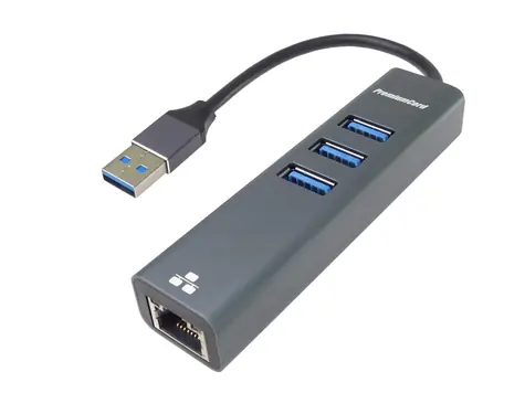 PremiumCord Adaptér USB 3.0 - RJ45 šedá / Adaptér / Gigabit Ethernet / 3x USB 3.0 / 0,15 m