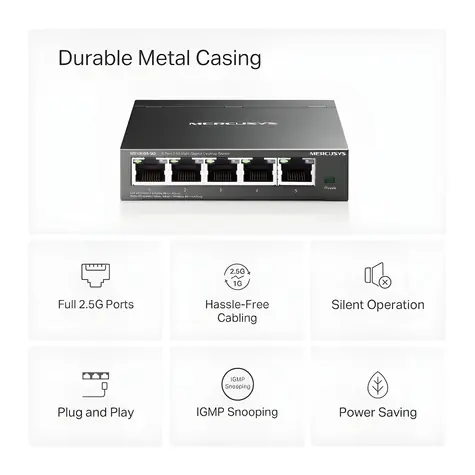 Mercusys MS105GS-M2 / 5-portový switch / 2,5 Gbps / Desktop / kovové tělo / bez ventilátoru