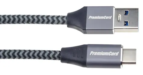 PremiumCord USB-C - USB 3.0 A / Datový kabel / USB 3.1 Gen 1, 5 Gbit/s / 3A / 0,5 m / bavlněný oplet