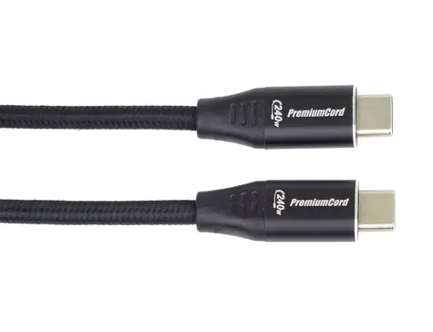 PremiumCord USB-C 240W 480Mbps černá 0,5m / Kabel USB-C / bavlněný oplet