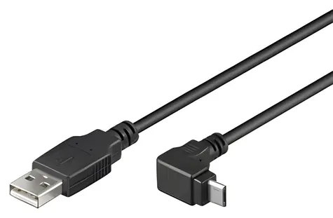 PremiumCord Kabel USB-A - Micro USB zahnutý 90° černý / Kabel / USB 2.0 / 3 m