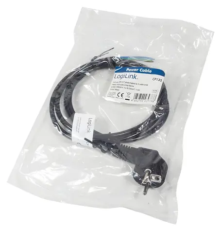 LogiLink napájecí kabel CEE7/7 černá / Napájecí kabel / zahnutý 90° / 1,5 m