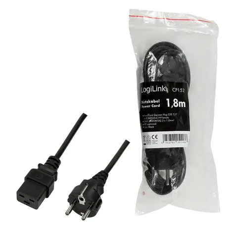 LogiLink CEE7/7 - IEC C19 černá / Napájecí kabel / 1,8 m / 16 A / 250 V