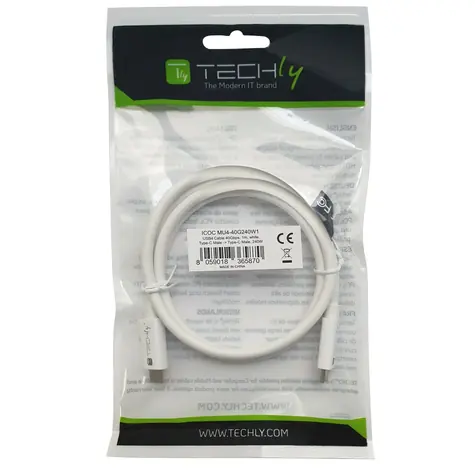 Techly USB-C USB4 kabel 240W bílá / Kabel / USB-C - USB-C / 40 Gbps / PD 240 W / 1 m