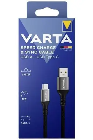 Varta Nabíjecí kabel USB-A - USB-C černá, šedá / Kabel / 60W / 5 Gbit/s / 2 m