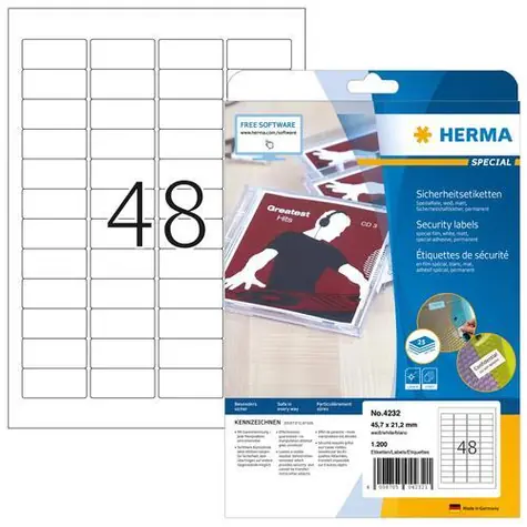 Herma bezpečnostní etikety bílé 45,7x21,2 mm / Etikety / Fólie / 1200 ks / A4