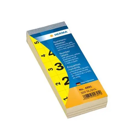 Herma Štítky s čísly 1-500 žlutá / Etikety / 28x56 mm / 500 ks